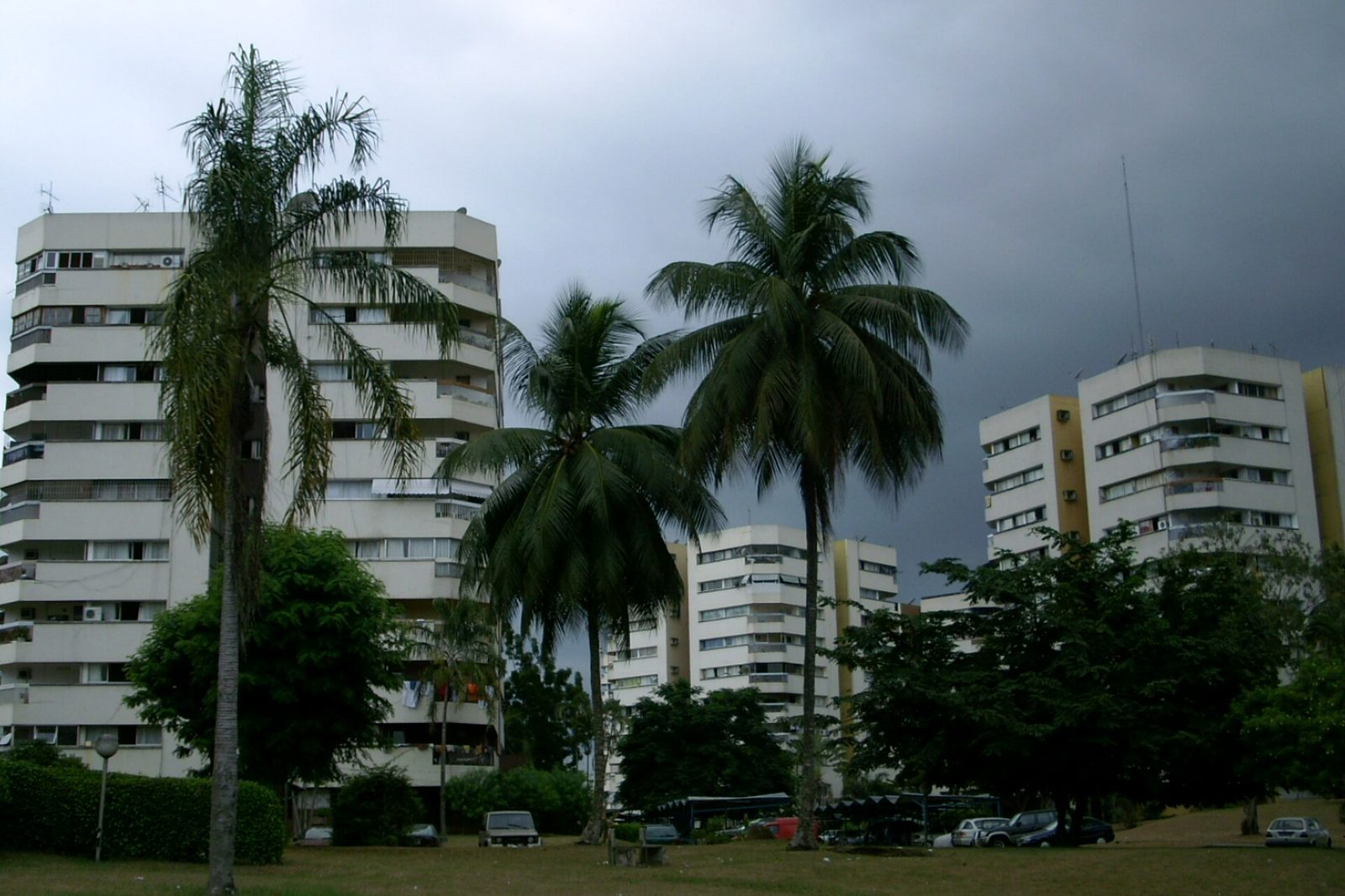 Immeubles résidentiels entourés de palmiers dans le quartier de la Riviera Golf, à Cocody (Abidjan)