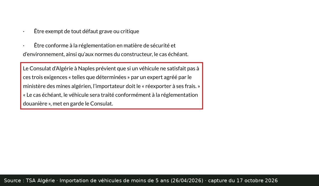 Capture d’écran de l’article de TSA Algérie du 26/04/2026 : passage encadré « expert agréé par le ministère des mines algérien »